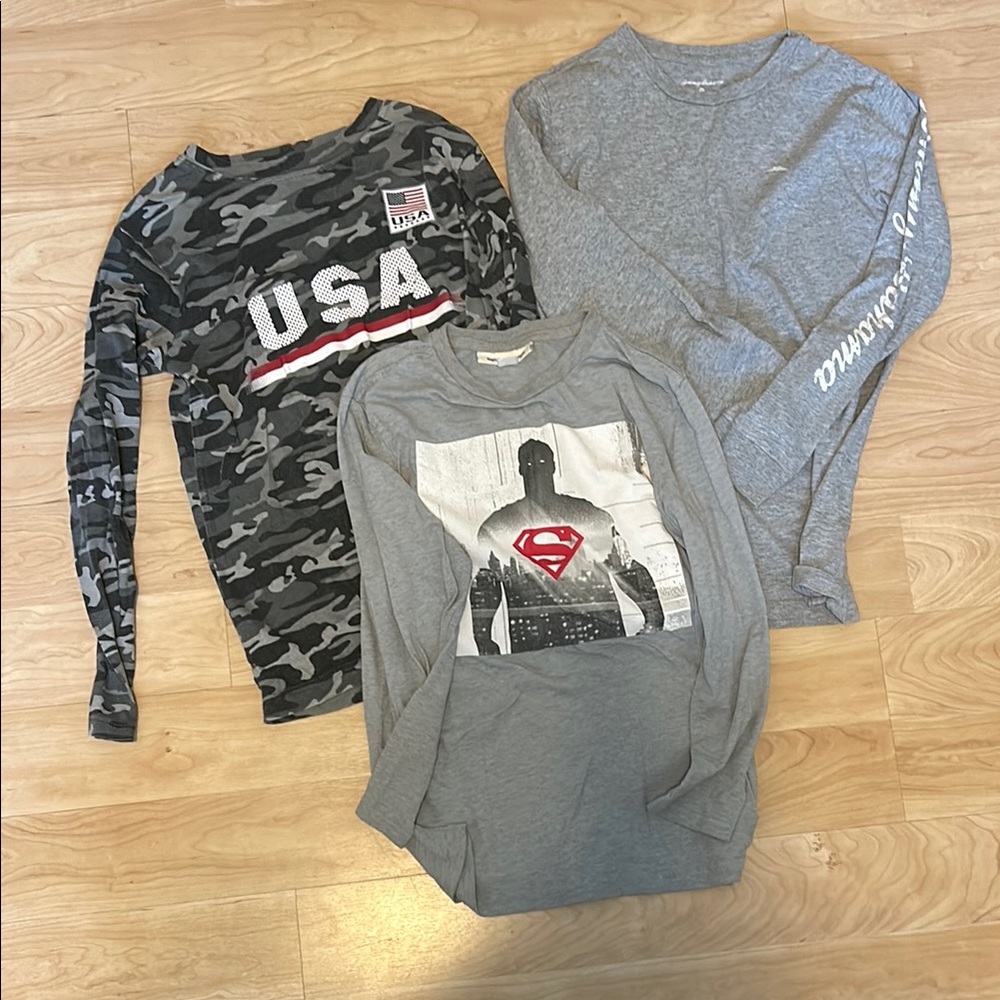 Gray and Camouflage Kids Long Sleeve Shirts
